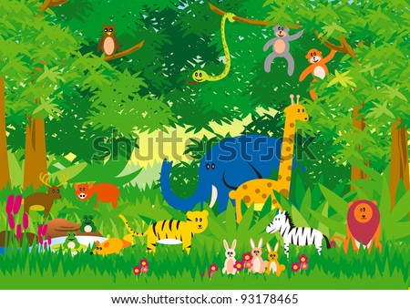 Illustration of a jungle in cartoon