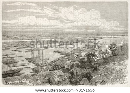 Nizhny Novgorod old view, Russia. Created by Moynet, published on Le Tour du Monde, Paris, 1867