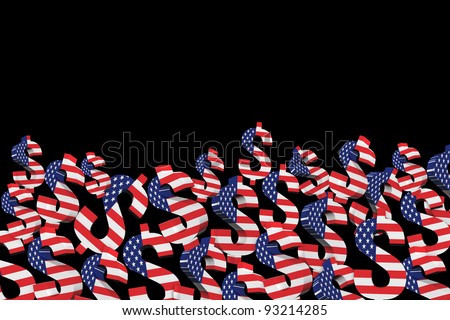 3D US dollar signs with USA flag. isolated on black background