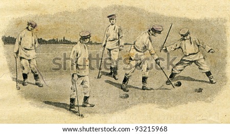 Playing in the hole russian version of Golf - illustration to the book by A.Kruglov, "Games and fun for the kids," publisher A. Stupin, Moscow, Russian Empire, 1917