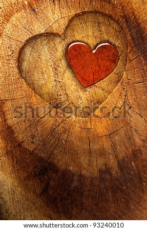 Valentine's day concept background with copyspace.  Love text on  wooden background Royalty-Free Stock Photo #93240010