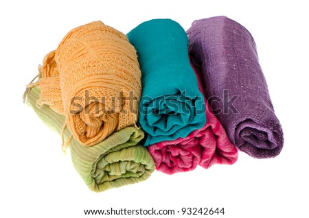 Colorful scarves on white background.