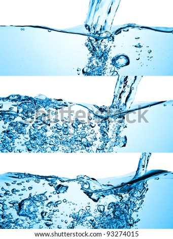 set of splashing blue water