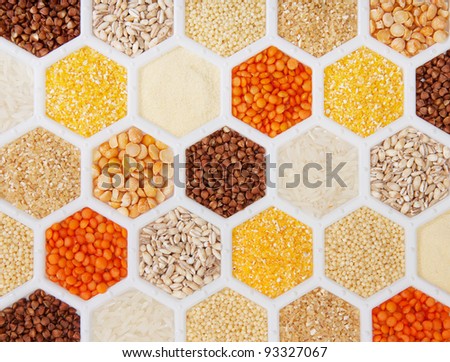 hexagons with different varieties of cereals.