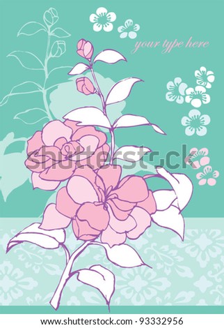 Hand drawn floral rose greeting card