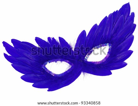 Fancy Vintage Blue Feathers with Sequin dress mask isolated on white background