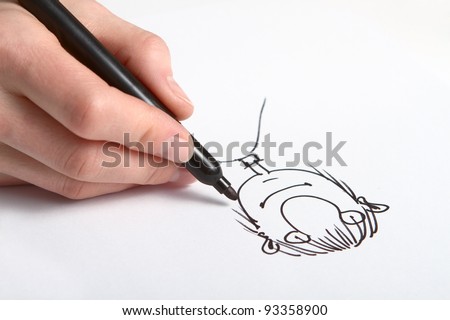 Human Hand drawing caricature of man Royalty-Free Stock Photo #93358900