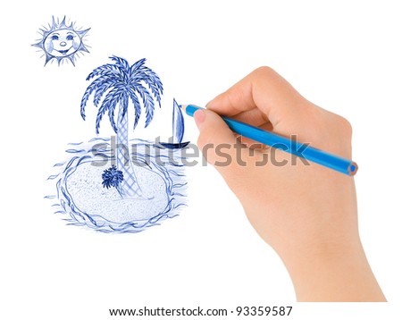 Hand drawing tropical island isolated on white background
