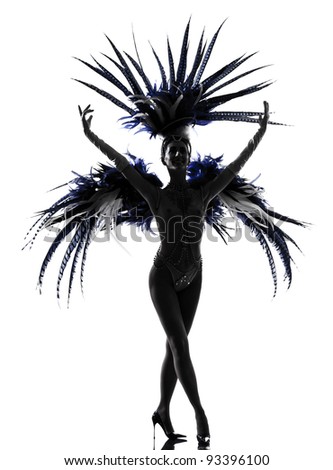 woman showgirl dancer revue dancing in studio isolated on white background Royalty-Free Stock Photo #93396100
