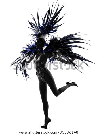 woman showgirl dancer revue dancing in studio isolated on white background Royalty-Free Stock Photo #93396148