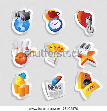 Icons for leisure, travel, sport and arts. Vector illustration.