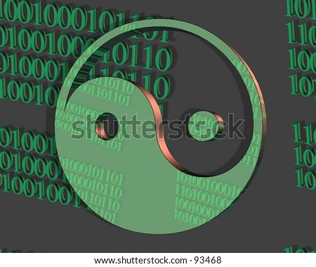 3d illustration of an yin and yang symbol in a binary like way