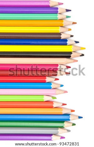 Closeup of colourful pencils on white background for back to school concept