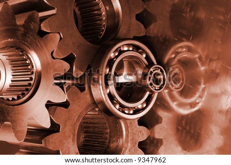 burning gears, machinery in a conceptual red toning idea