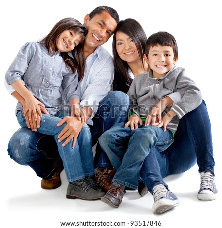Beautiful latinamerican family - isolated over a white background