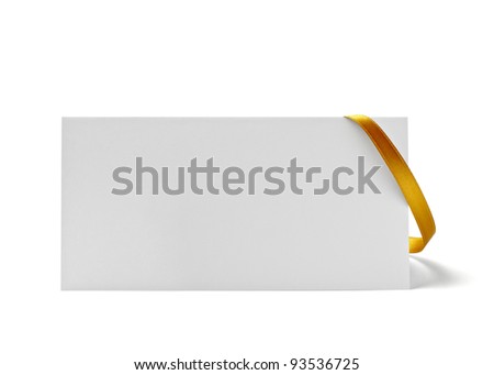 close up of  card note with  ribbon on white background  with clipping path