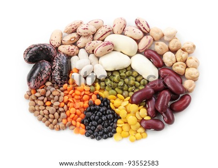 Group of beans and lentils isolated on white background Royalty-Free Stock Photo #93552583