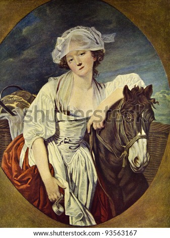 Jean-Baptiste Greuze "Milkwoman". Reproduction from illustrated Encyclopedia «Art galleries of Europe», Partnership «M. O. Wolf», St. Petersburg - Moscow, Russia , 1901 Royalty-Free Stock Photo #93563167
