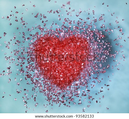 Red hot heart on the cold blue  background