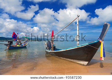 Long thai boat on sand beach, Koh Samui, Thailand