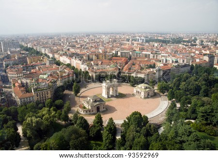 Aerial view of Arco della Pace, Milan, Lombardy, Italy