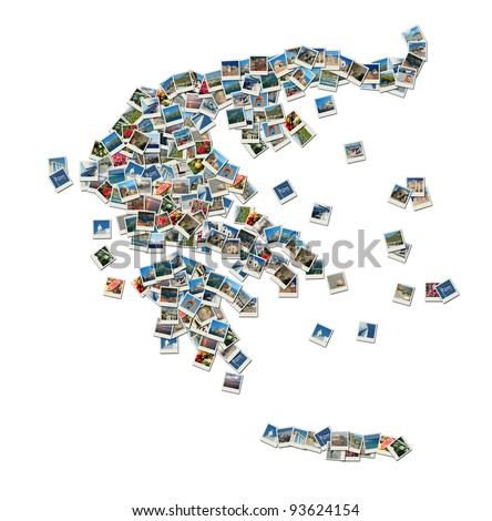 Map of Greece - collage made of travel photos with famous Greek landmarks, all photos are my own