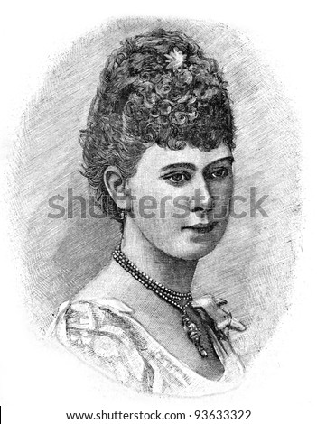Princess Victoria Mary Tan. Engraving by Shyubler. Published in magazine "Niva", publishing house A.F. Marx, St. Petersburg, Russia, 1893