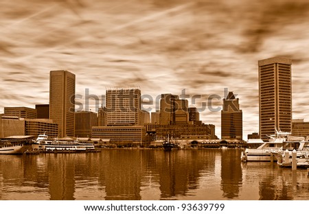 Skyline of Baltimore in sepia