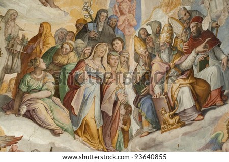 The Last Judgment in the cathedral of Florence. Vasari's fresco begun in 1572, and completed by Federico Zuccaro.