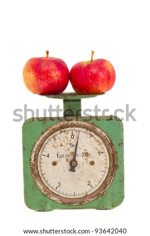 isolated vintage and grunge scale with two apples