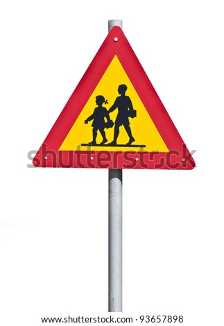 Warning school sign isolated on white