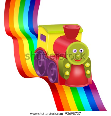 Rainbow and funny locomotive. Gradient mesh