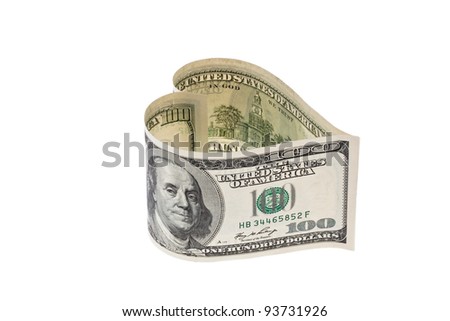 $ 100 bill in a heart shape