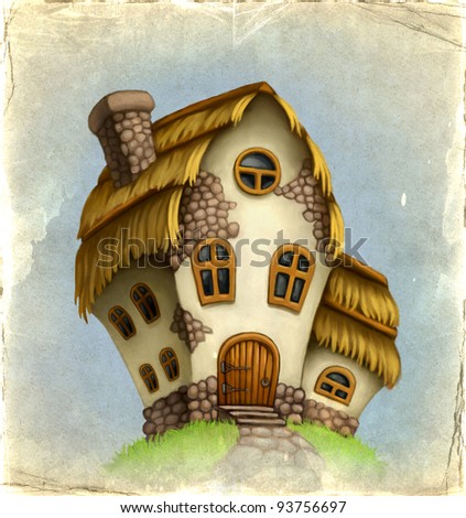 Old card with fairy-tale house