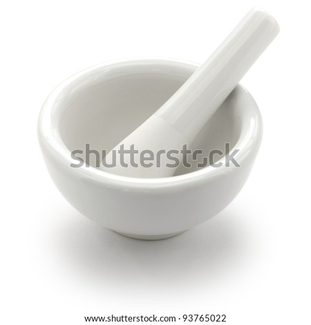 white porcelain mortar and pestle set Royalty-Free Stock Photo #93765022