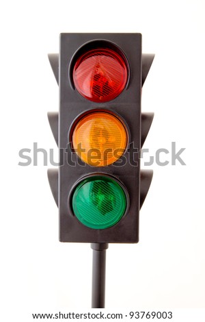 Traffic lights - toy isolated on white background Royalty-Free Stock Photo #93769003