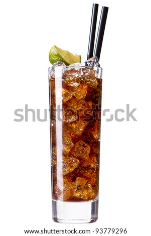 Cuba libre cocktail isolation on a white