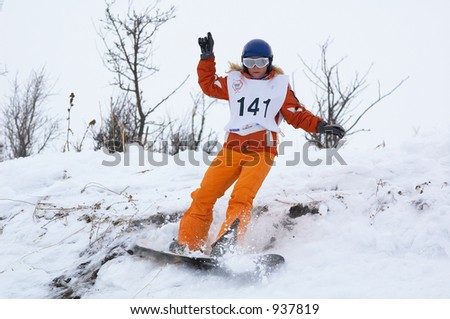 Snowboard girl downhill