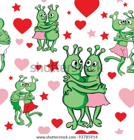 Valentine's Day pattern with romantic aliens in love over a white background