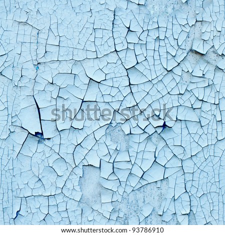 Peeling paint on wall seamless texture. Pattern of rustic blue grunge material. Royalty-Free Stock Photo #93786910