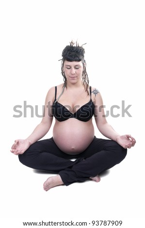 portrait of beautiful pregnant woman doing yoga . isolated on white background