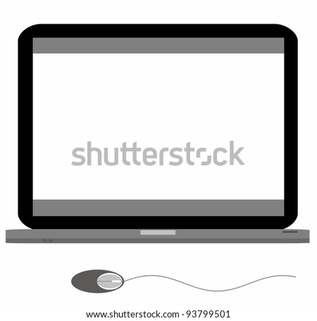 Laptop with mouse,  isolated on white