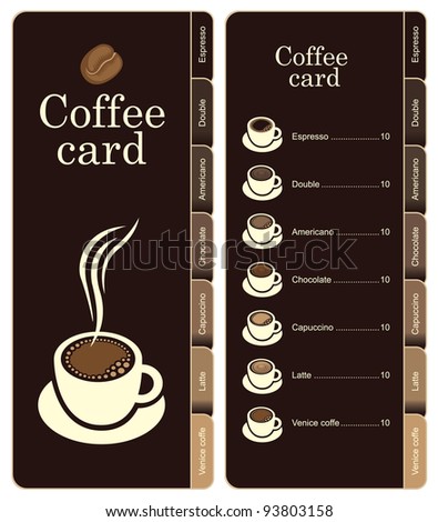 coffee menu card for different types of coffee