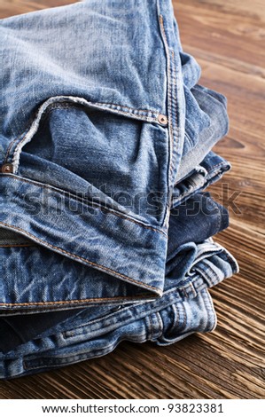 Jeans on a wooden board