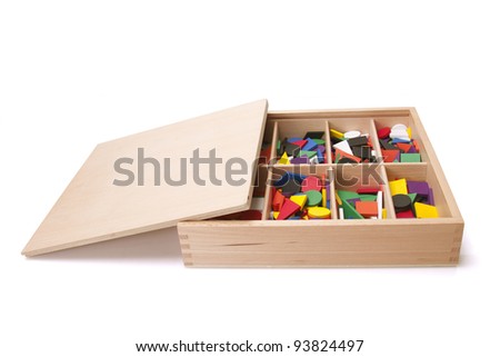 Wooden box with shape on white background