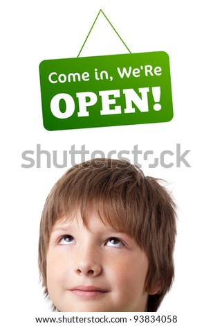 Young persons head looking at closed and open signs