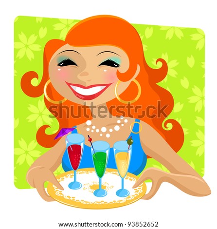smiling woman serving cocktail drinks (raster version)