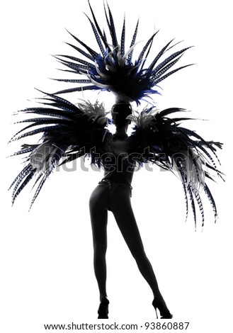 woman showgirl dancer revue dancing in studio isolated on white background Royalty-Free Stock Photo #93860887