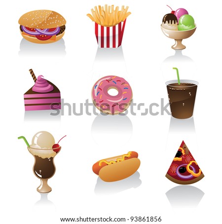 Junk Food Icon Symbol Set EPS 8 vector, grouped for easy editing. No open shapes or paths.