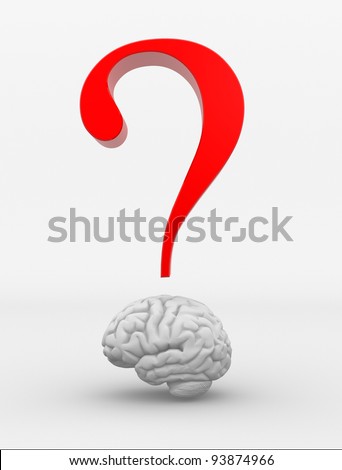 Human brain and a question mark. 3d render illustration